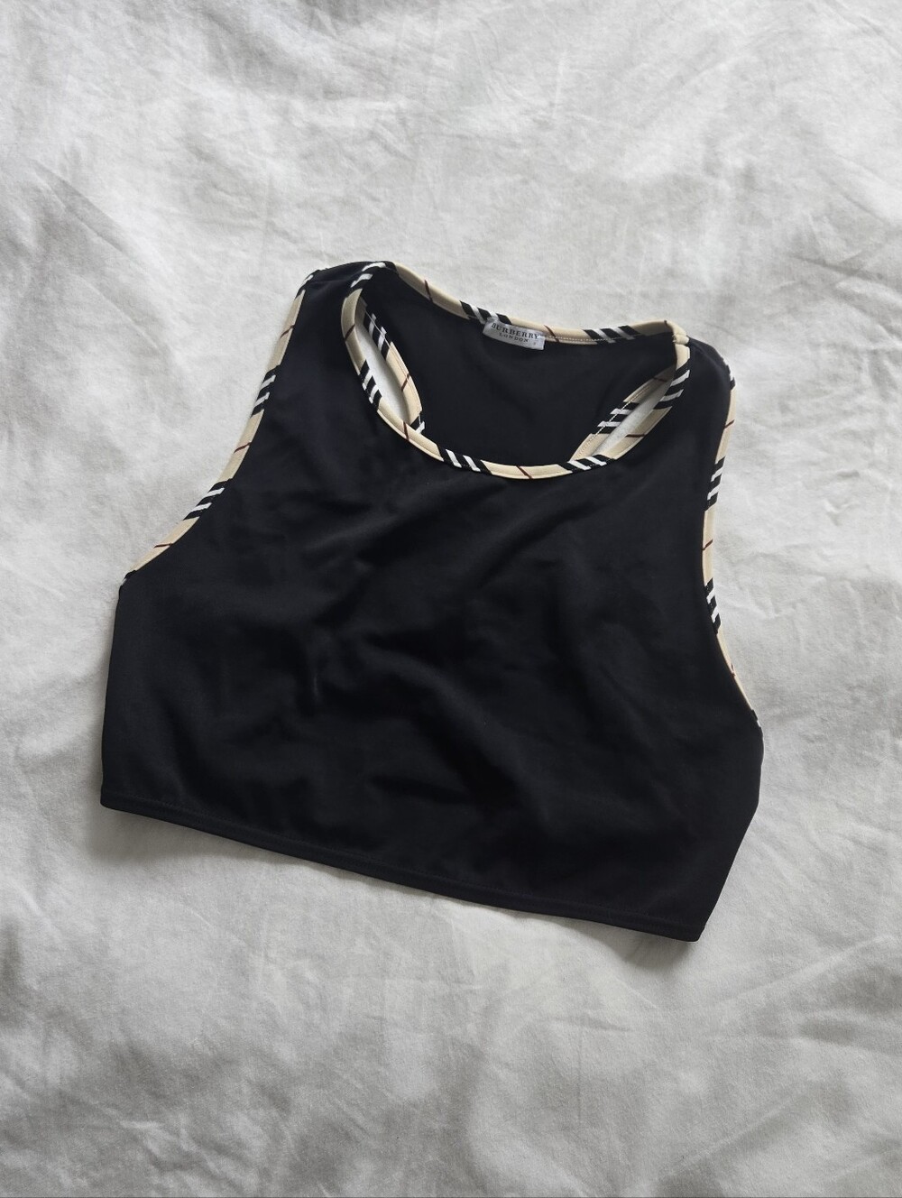 Burberry Black Crop Top with Beige & White Trim